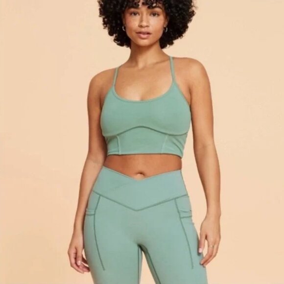 Blogilates FULL SET Corset Crop Bralette AND Crisscross Flare Leggings - Green - Picture 2 of 12
